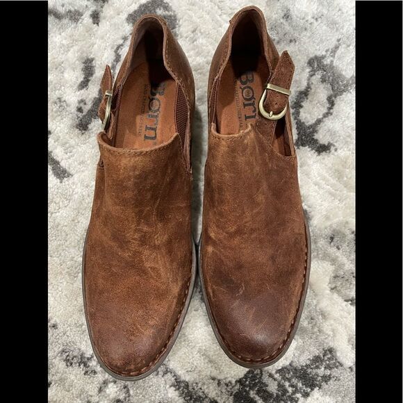 BORN Nolina Rust Leather NWOB Suede Ankle Bootie - Picture 3 of 7